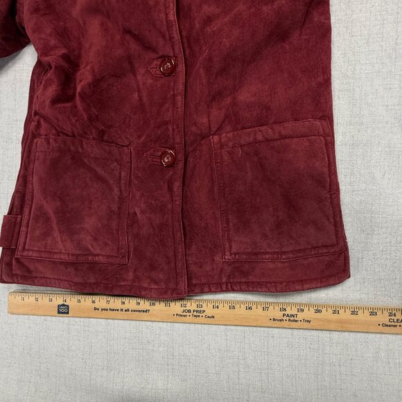 Dennis Basso Jacket Faux Fur Trim Burgundy Suede Leather Lined Size XS NWT - Picture 9 of 12